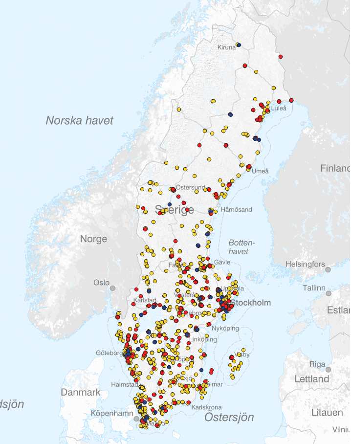 Illustratör: Lantmäteriet Karta över beviljade publika laddstationer Klimatklivet 2024-01-02