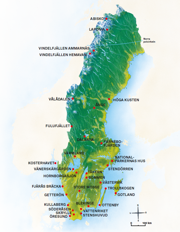 Sverigekarta &ouml;ver naturumen