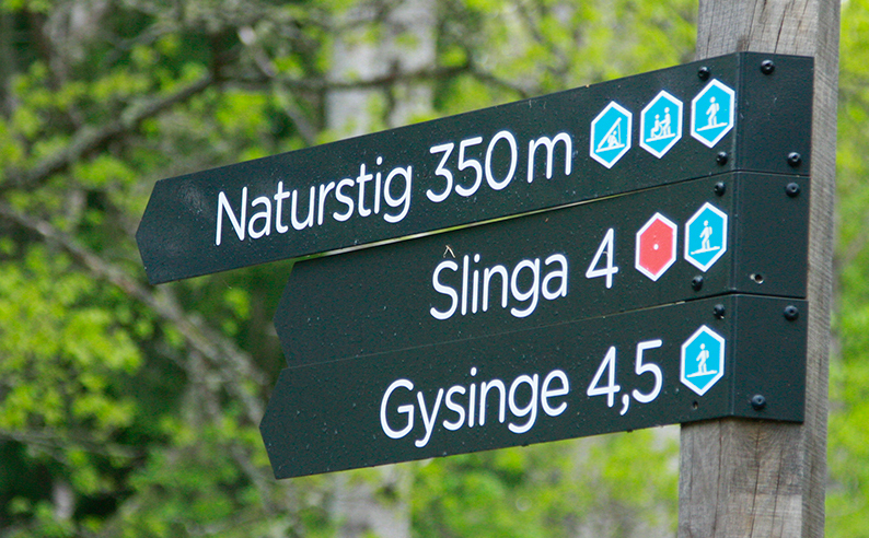 Skyltar över vandringsleder i Färnebofjärdens nationalpark